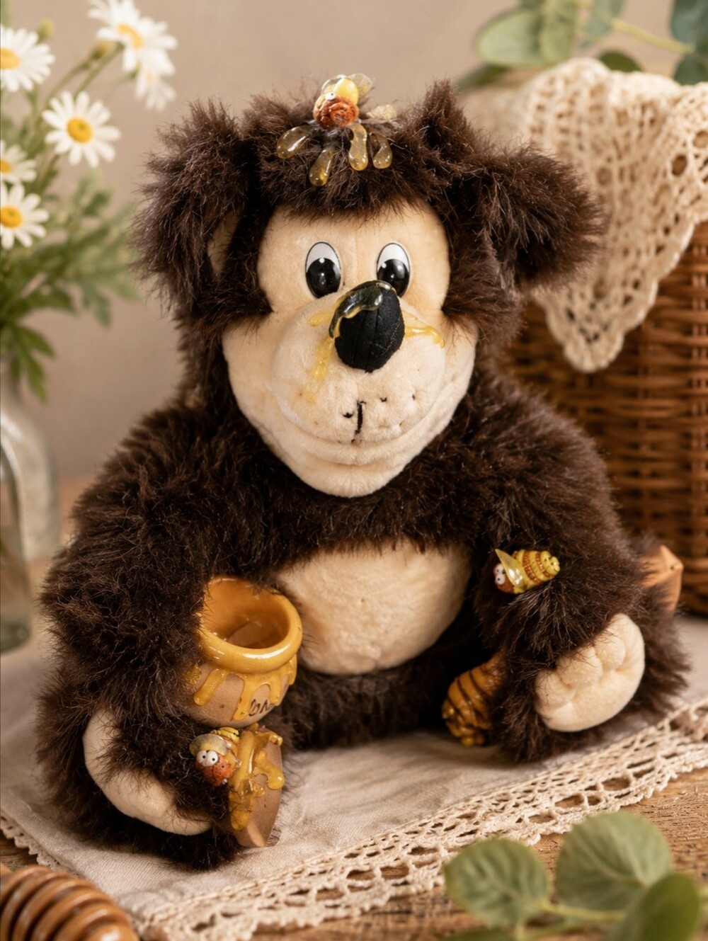 Vintage Orzek Honey Bear Plush Figurine 1994 Bee Theme Collectible 11"